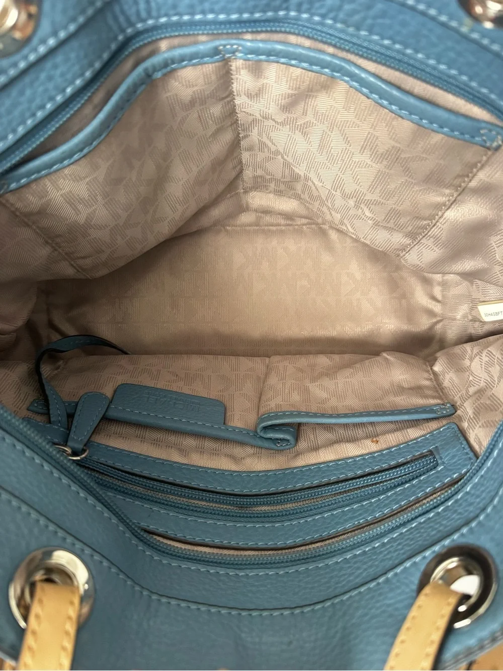 Michael Kors Dusty Blue Leather Tote with Tan Handles